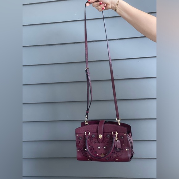 ⭐️Rare⭐️ Coach Willow Floral Mercer Satchel 24 in grain leather. Burgundy. New! - Picture 5 of 14